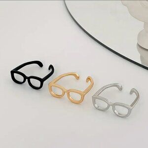 3 Pack Quirky Cute Eyeglasses Shaped Rings- Gold, Silver, Black